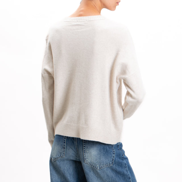 Zeroassoluto-Crewneck sweater with central stripe - chalk