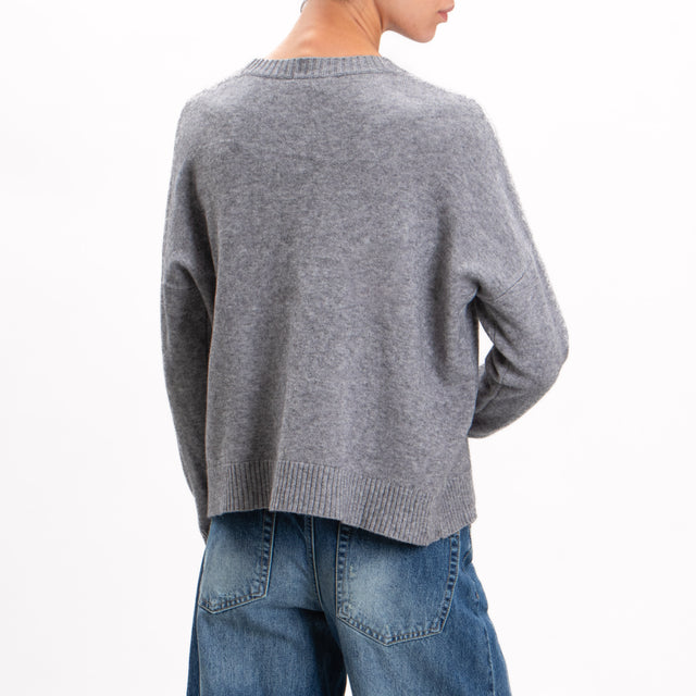 Zeroassoluto-Crewneck sweater with central stripe - medium grey melange