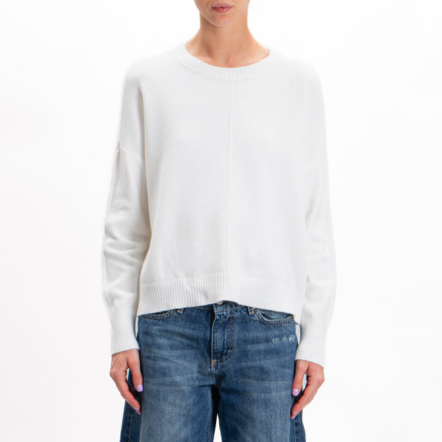 Zeroassoluto-Maglia girocollo riga centrale - off white