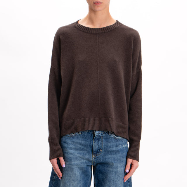 Zeroassoluto-Crewneck sweater with central stripe - chocolate