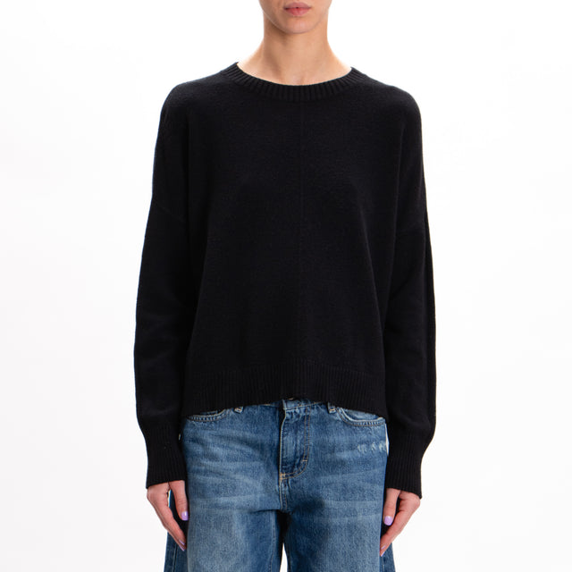 Zeroassoluto-Crewneck sweater with central stripe - black