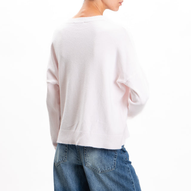 Zeroassoluto-Crewneck sweater with central stripe - light pink