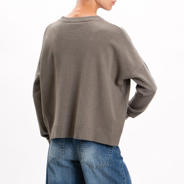 Zeroassoluto-Crewneck sweater with central stripe - taupe