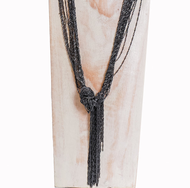 W by whitemood-Multi-strand necklace with knot - black