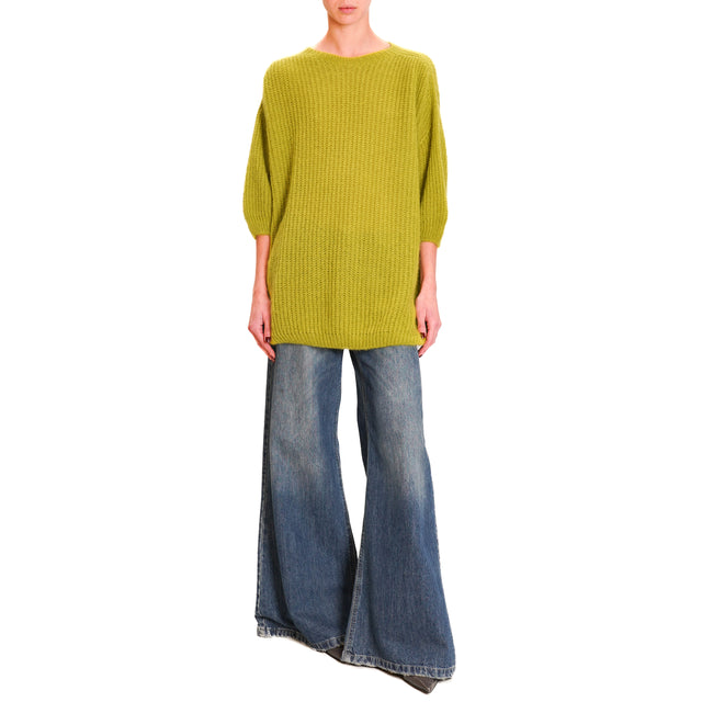 Zeroassoluto-Oversized mohair blend 3/4 sleeve sweater - oil