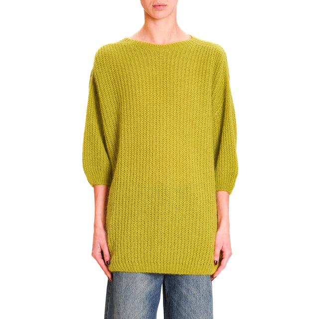 Zeroassoluto-Oversized mohair blend 3/4 sleeve sweater - oil