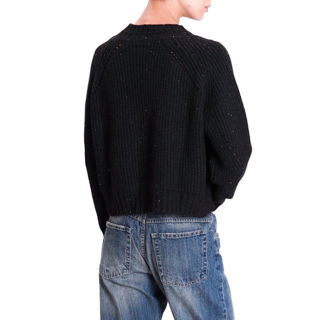 Haveone-Micro Sequin Ribbed Sweater - Black