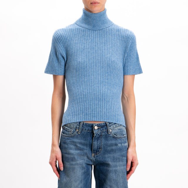 Kontatto-Ribbed turtleneck short sleeve sweater - sugar paper