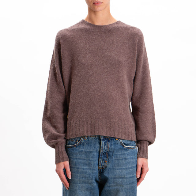 Kontatto-Ribbed Crewneck Sweater - Coffee