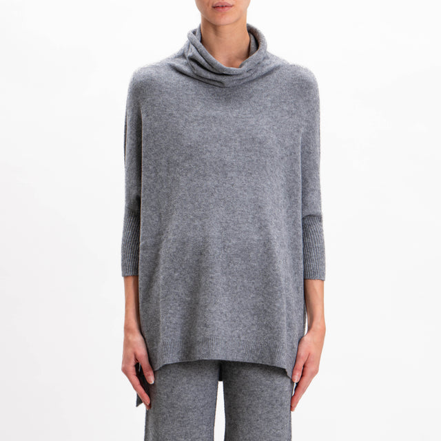 Kontatto-Oversized Cowl Neck Sweater - Medium Grey