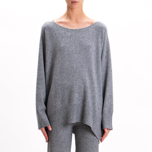 Kontatto-Oversized Rounded Boat Neck Sweater - Medium Grey