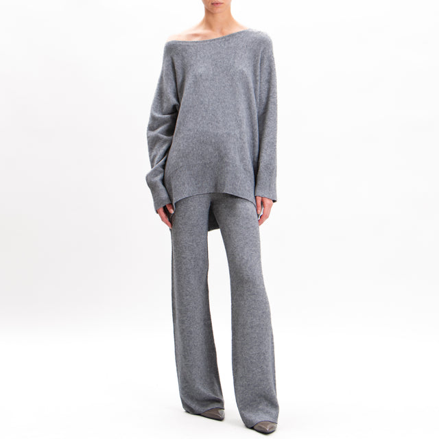 Kontatto-Oversized Rounded Boat Neck Sweater - Medium Grey