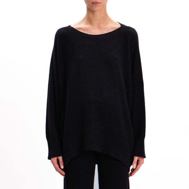 Kontatto-Rounded Oversized Boat Shirt - Black