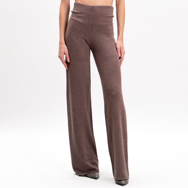 Kontatto-Elastic waist knitted trousers - coffee