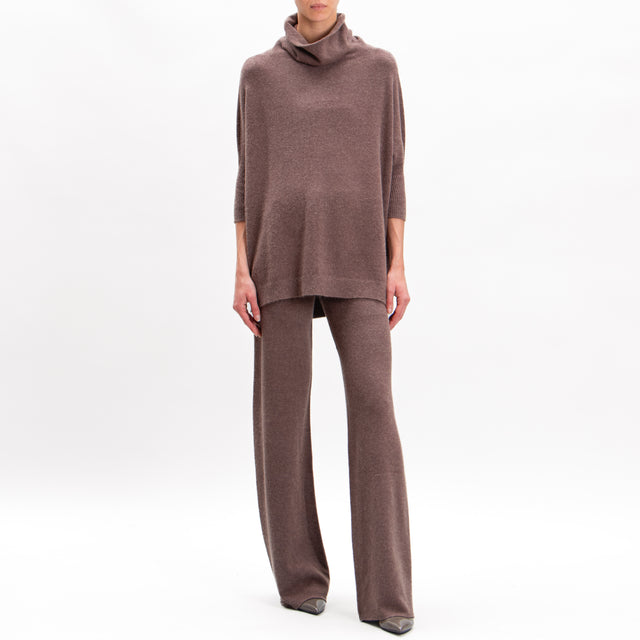 Kontatto-Elastic waist knitted trousers - coffee