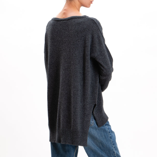 Kontatto-Maglia misto cashmere spacchi laterali - antracite