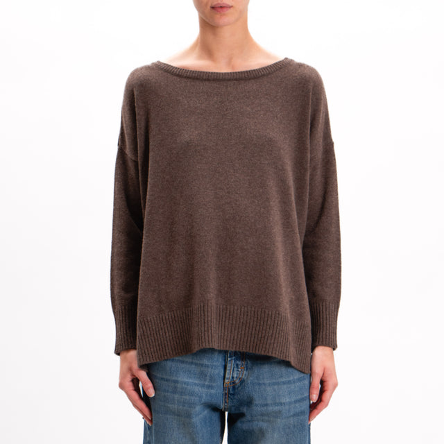 Kontatto-Cashmere Blend Sweater Side Slits - Coffee