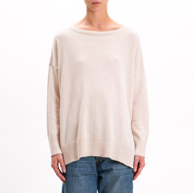 Kontatto-Cashmere Blend Sweater with Side Slits - Ecru'