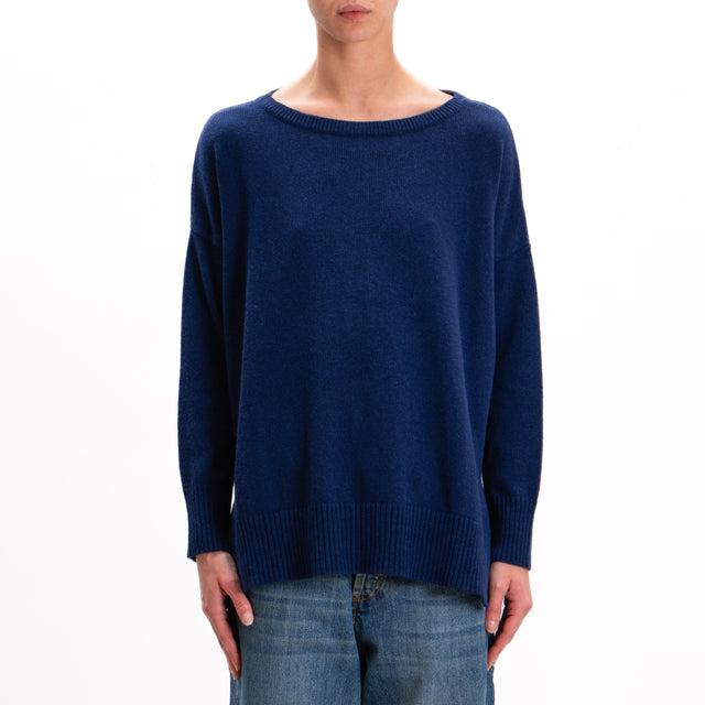 Kontatto-Maglia misto cashmere spacchi laterali - blu