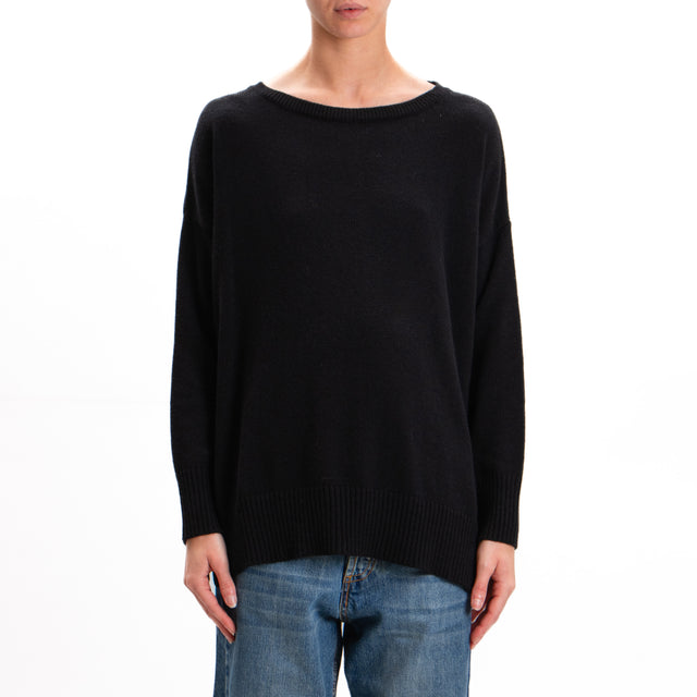 Kontatto-Cashmere Blend Sweater with Side Slits - Black