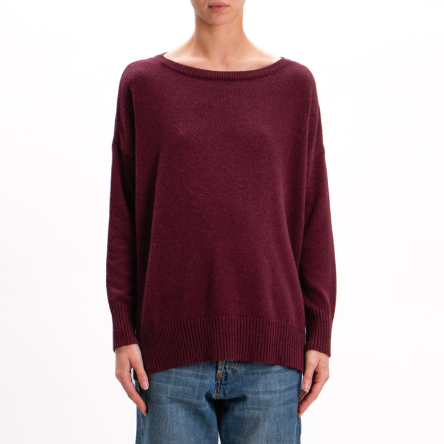 Kontatto-Cashmere Blend Sweater Side Slits - Wine