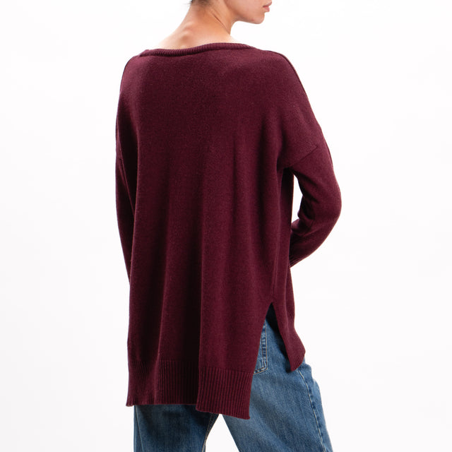 Kontatto-Maglia misto cashmere spacchi laterali - vino