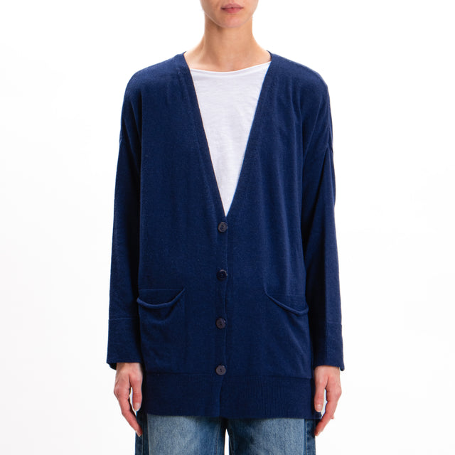 Kontatto-Cardigan over con tasche misto cashmere - blu