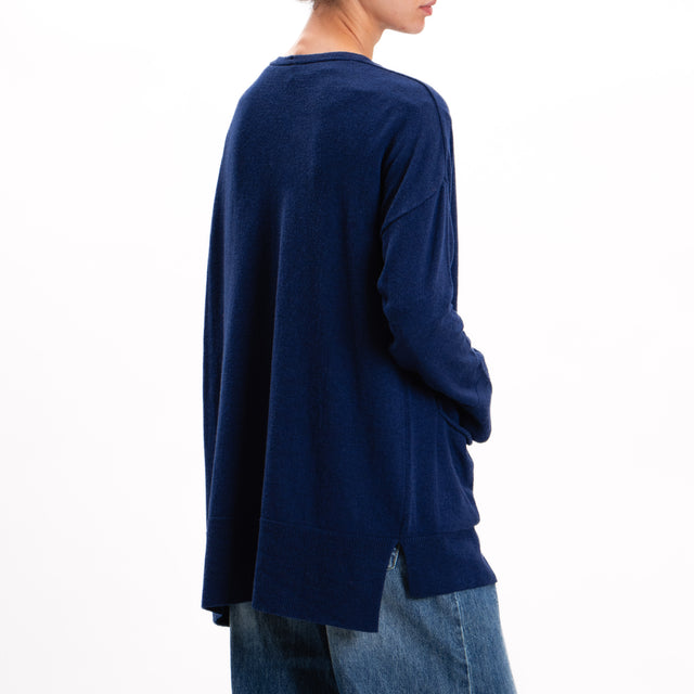 Kontatto-Cardigan over con tasche misto cashmere - blu