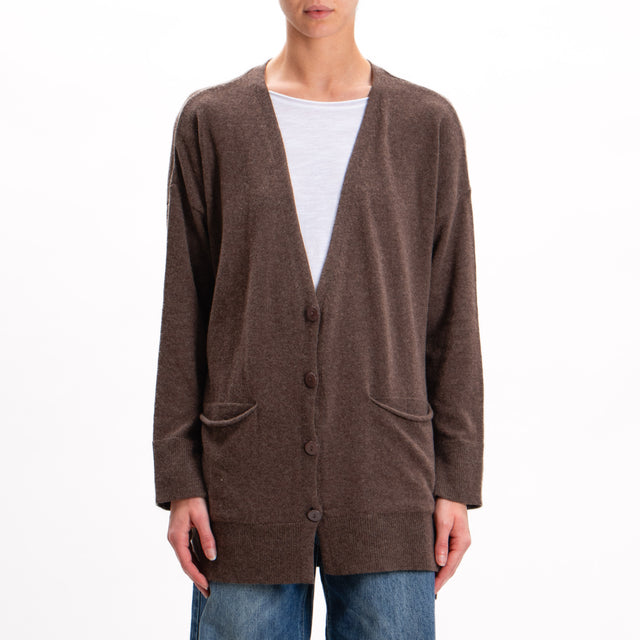 Kontatto-Oversized cardigan with pockets cashmere blend - coffee