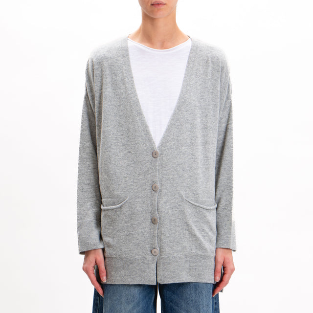 Kontatto-Cardigan over with pockets cashmere blend - light grey