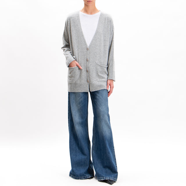 Kontatto-Cardigan over with pockets cashmere blend - light grey