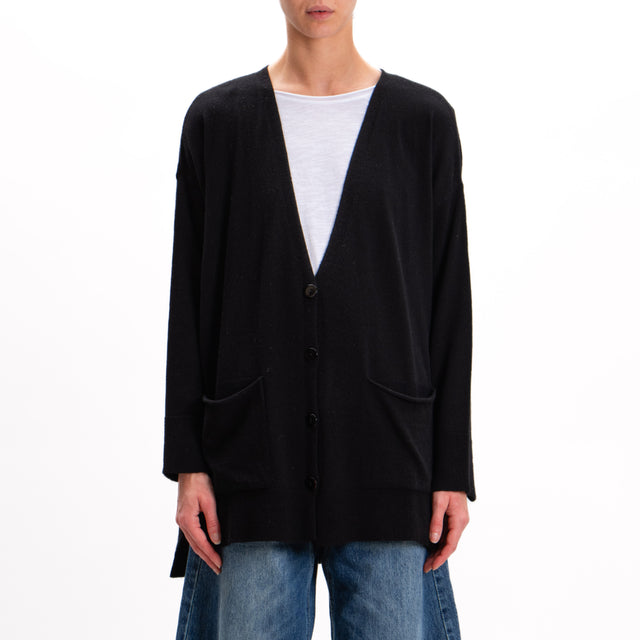 Kontatto-Oversized cardigan with pockets cashmere blend - black