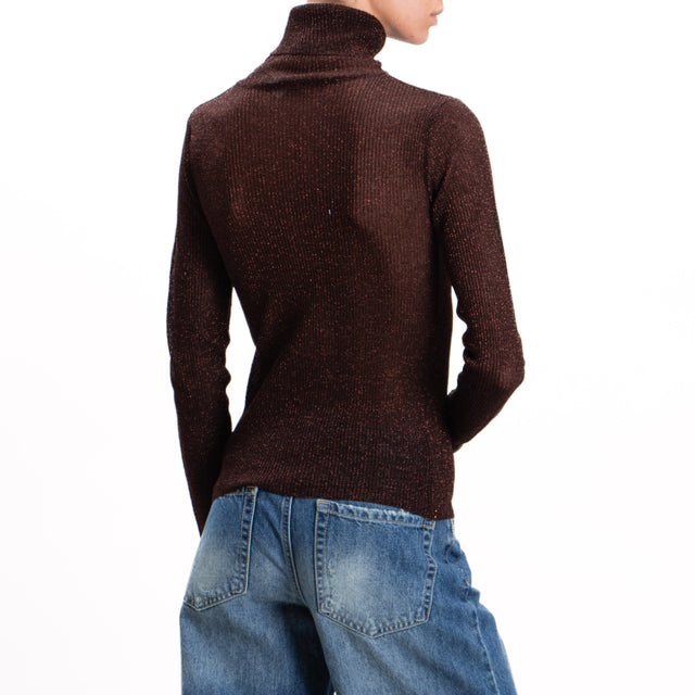 Kontatto-High neck lurex sweater - dark brown