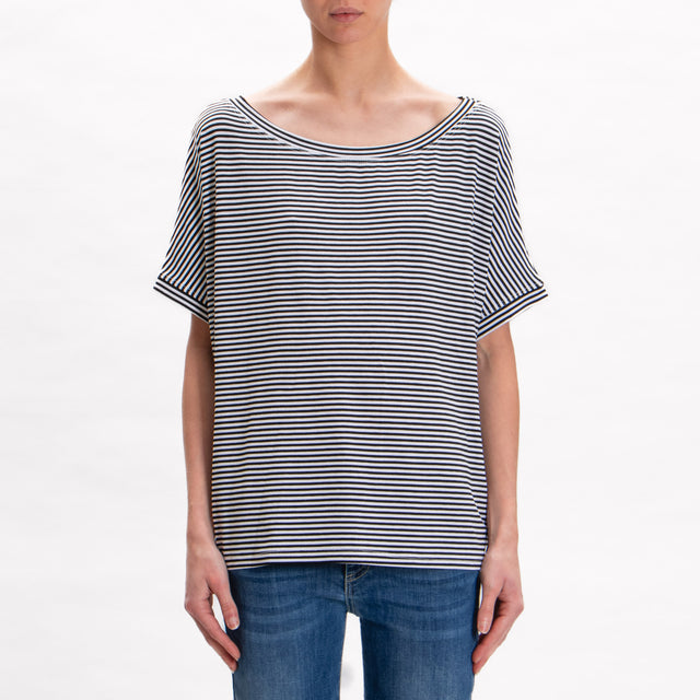 Zeroassoluto-T-shirt righe scatola in jersey - latte/nero