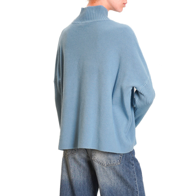 Zeroassoluto-Ribbed sleeve fitted collar sweater - powder