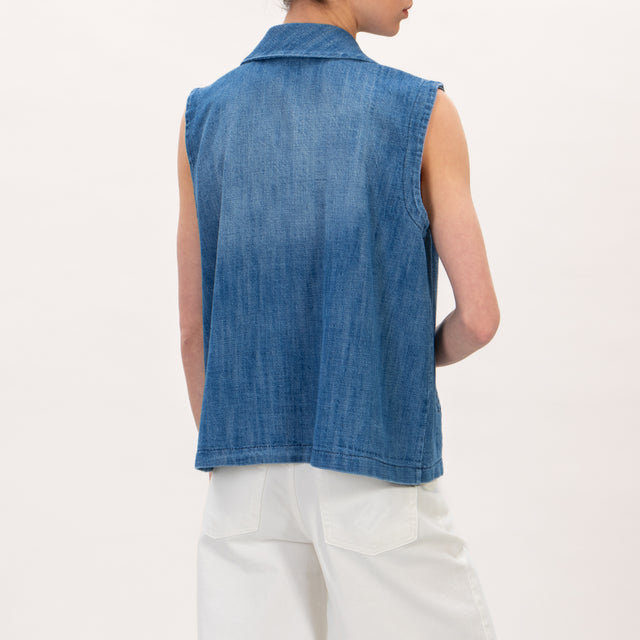 Vicolo- Gilet jeans con spilla rimovibile - denim