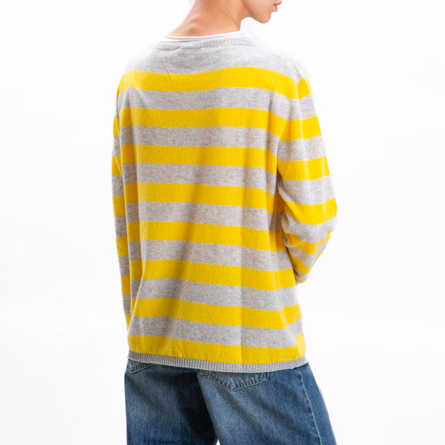 Vicolo-Maglia righe misto cashmere - argento/grigio/mimosa