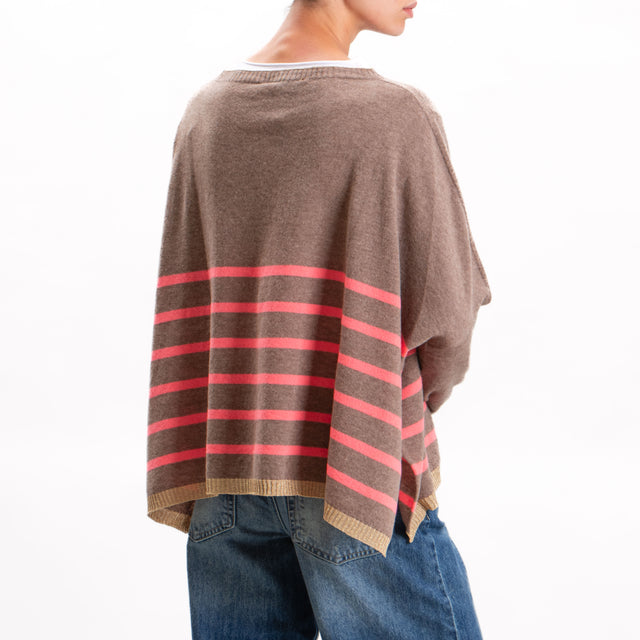 Vicolo-Maglia oversize righe misto cashmere - oro/tortora/fucsia