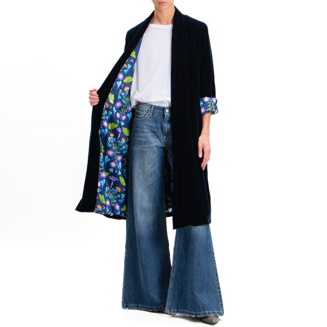 Wu'side-Long Velvet Kimono - Blue