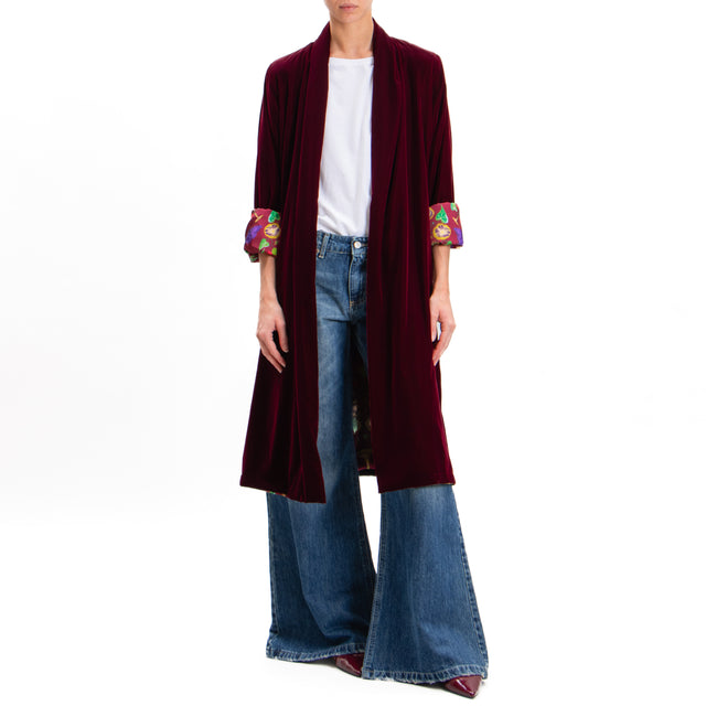 Wu'side-Long Velvet Kimono - Bordeaux