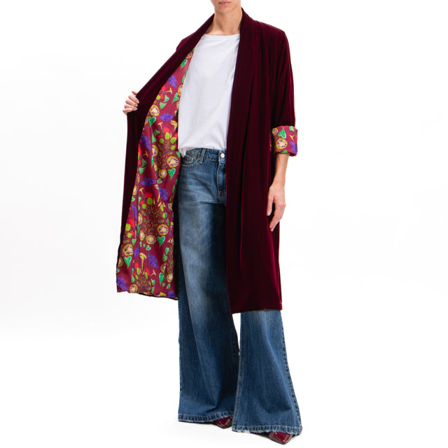 Wu'side-Long Velvet Kimono - Bordeaux